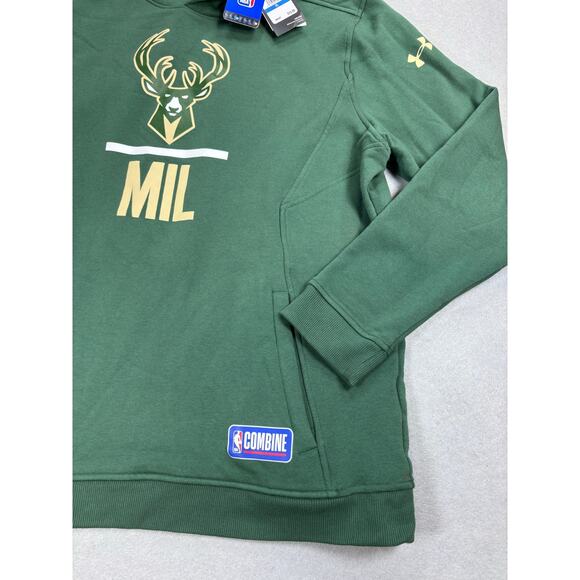 NWT Men's XL Threadborne Under Armour Milwaukee Bucks green logo hoodie - Picture 9 of 9